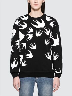 McQ Alexander McQueen l Black White Swallow Swarm Crewneck Sweatshirt